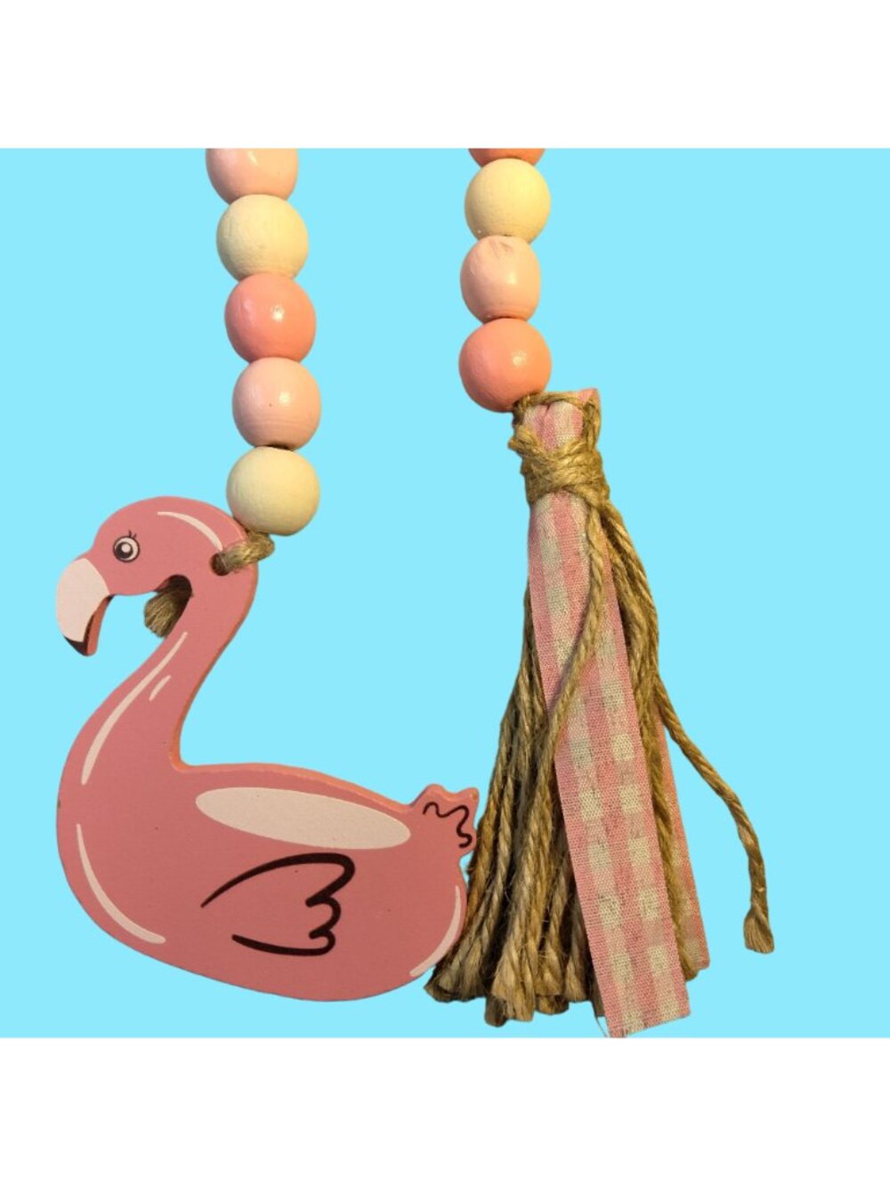 Flamingo Wood Bead Garland Pink White Tassel  Party Dorm Beachy Decor 29 Inches - Picture 2 of 5